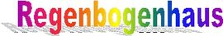 Logo mit dem in Regenbogenfarben geschriebenen Wort 'Regenbogenhaus'.